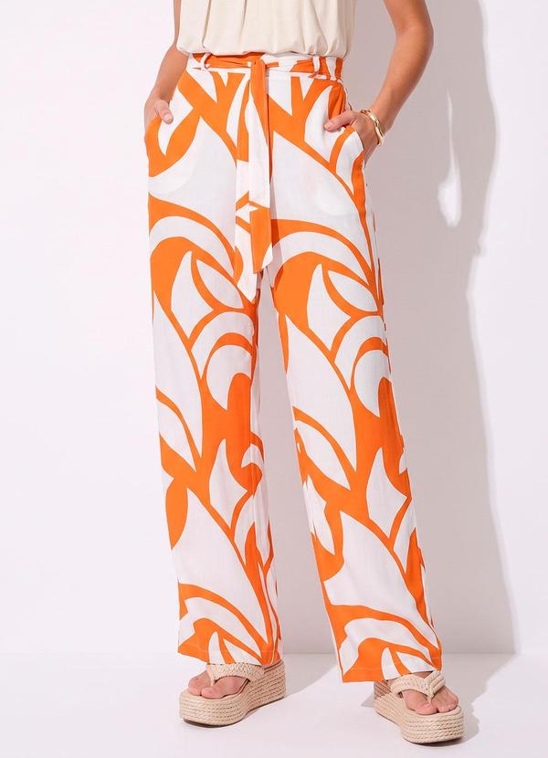 Calça Abstrato Laranja em Viscose Plana