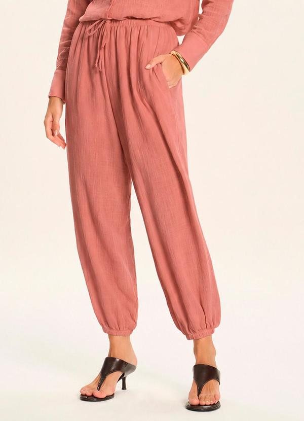 Calça Aladim Ampla em Algodão Forrada Laranja