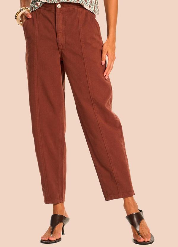 Calça Barrel em Sarja com Cós Alto Marrom