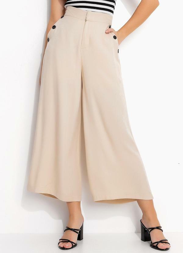 Calça Bege Claro em Viscose Plana Sarjada
