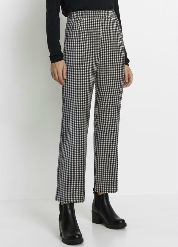 Calça Cropped Xadrez Preto e Branco