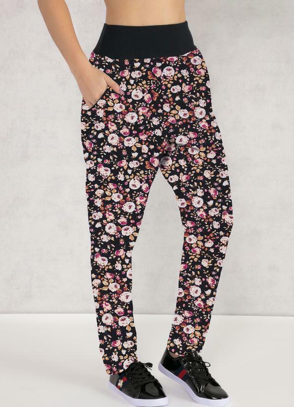 Vista 2 Calça Floral com Bolsos e Cintura Alta Moda Pop Moda Pop
