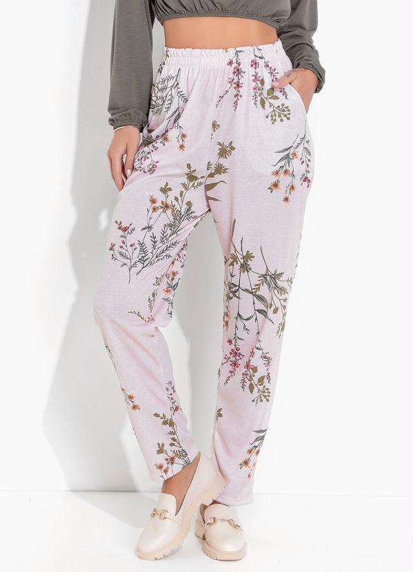 Calça Floral Rosa com Bolsos Funcionais
