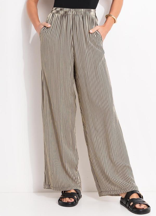 Calça Listrado Preto em Viscose Plana