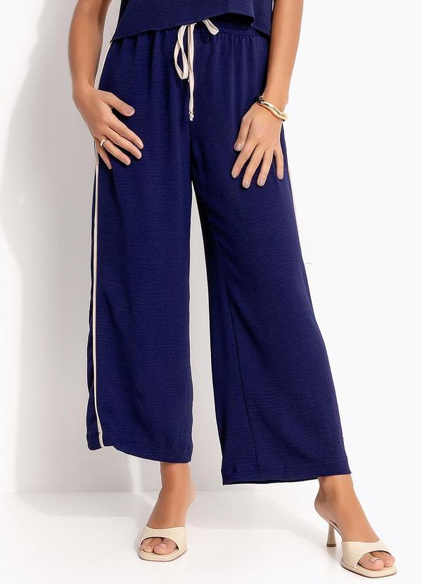 Vista 2 Calça Pantalona Azul Marinho em Poliéster Quintess Quintess