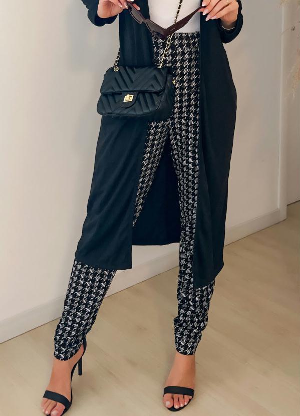 Calça Pied de Poule com Cintura Alta
