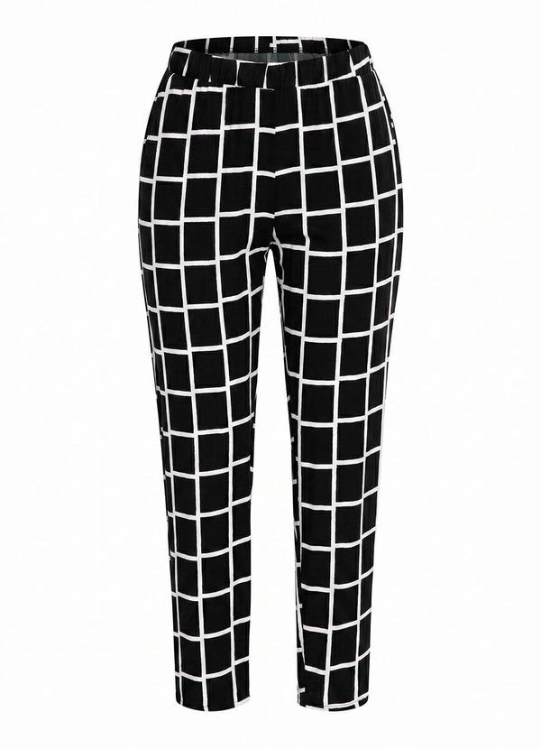 Calça Quadriculada em Viscose Plana