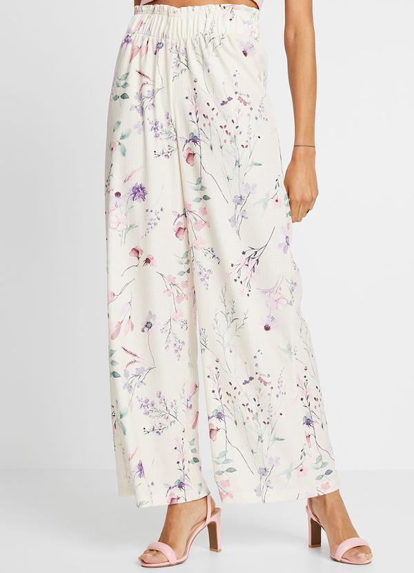 Calça Ramo de Flores em Crepe Plano