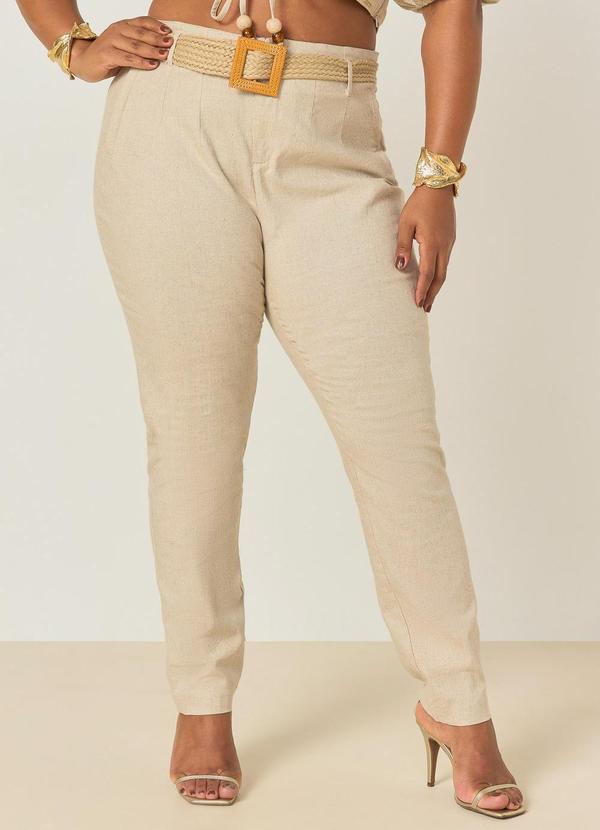 Calça Reta Cintura Alta com Bolso Bege Natural