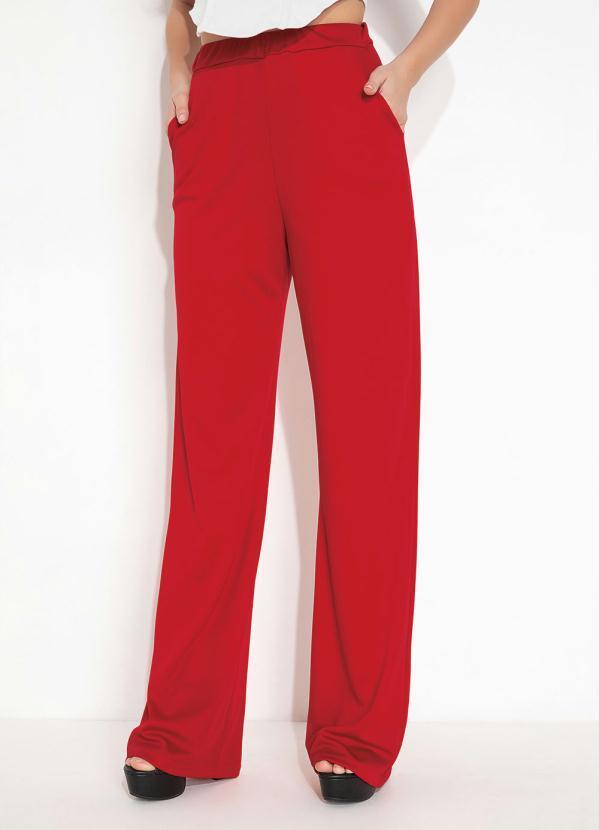 Calça Vermelha com Cintura Alta e Bolsos