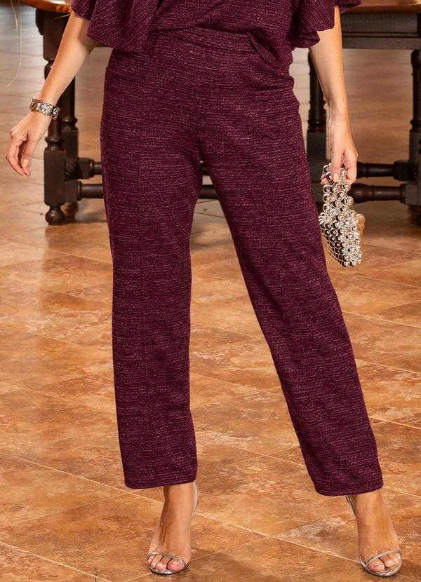 Calça Vermelha em Malha com Lurex