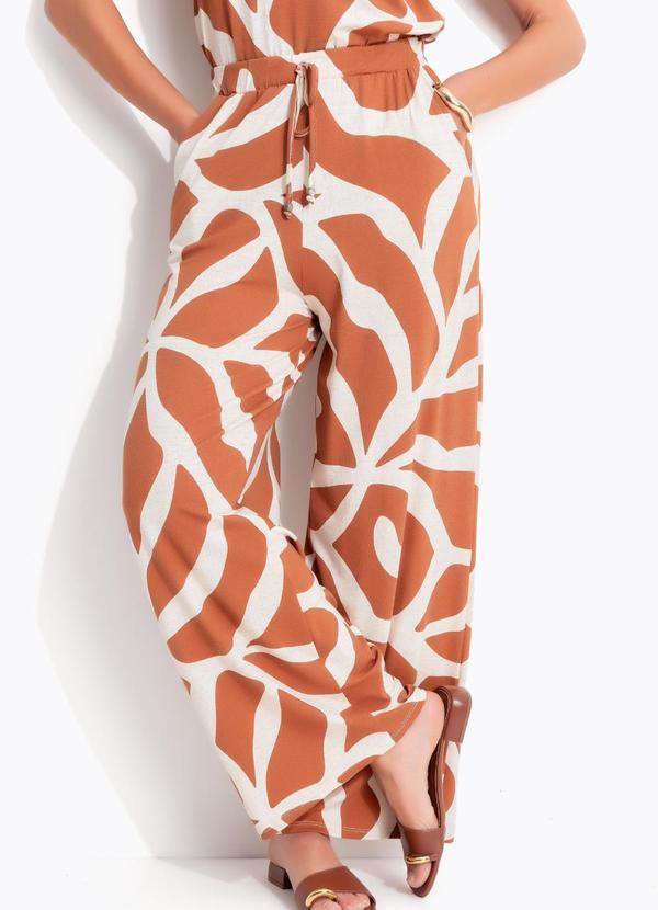 Calça Abstrata Marrom em Malha de Viscose
