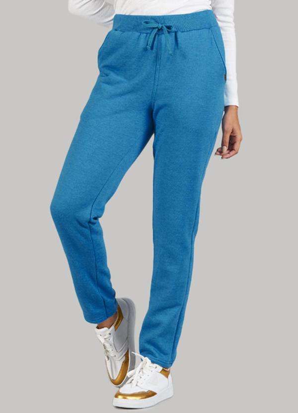Vista 2 Calça Adulto Feminino Moletom sem Punho Azul Soft Bonni Soft Bonni