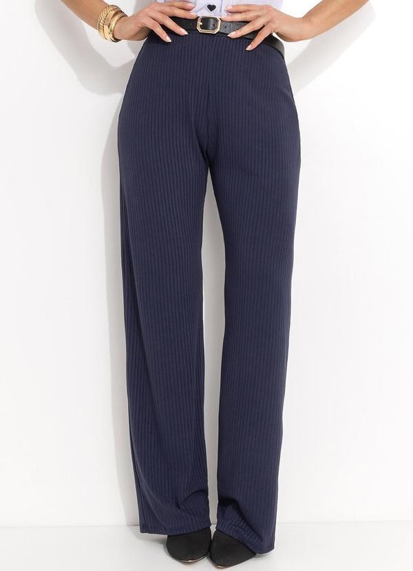 Calça Azul Marinho em Malha Canelada