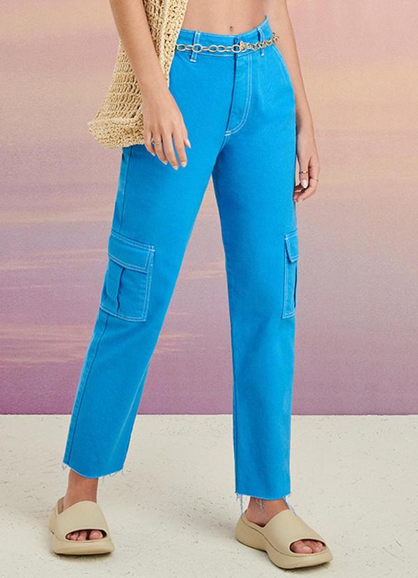 Calça Cargo de Sarja Azul Azul