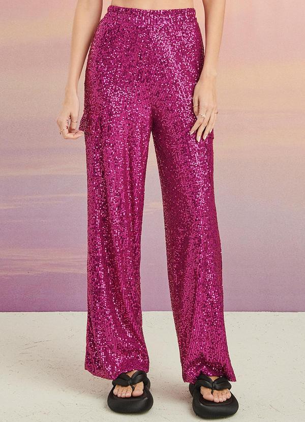 Calça Cargo Fúcsia de Paetê Rosa