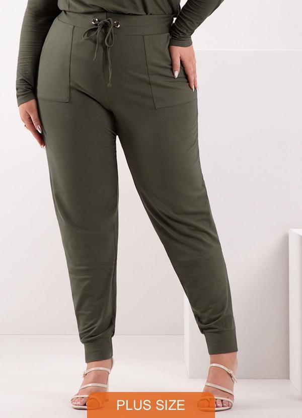 Calça com Bolsos e Cadarço em Moletom Verde