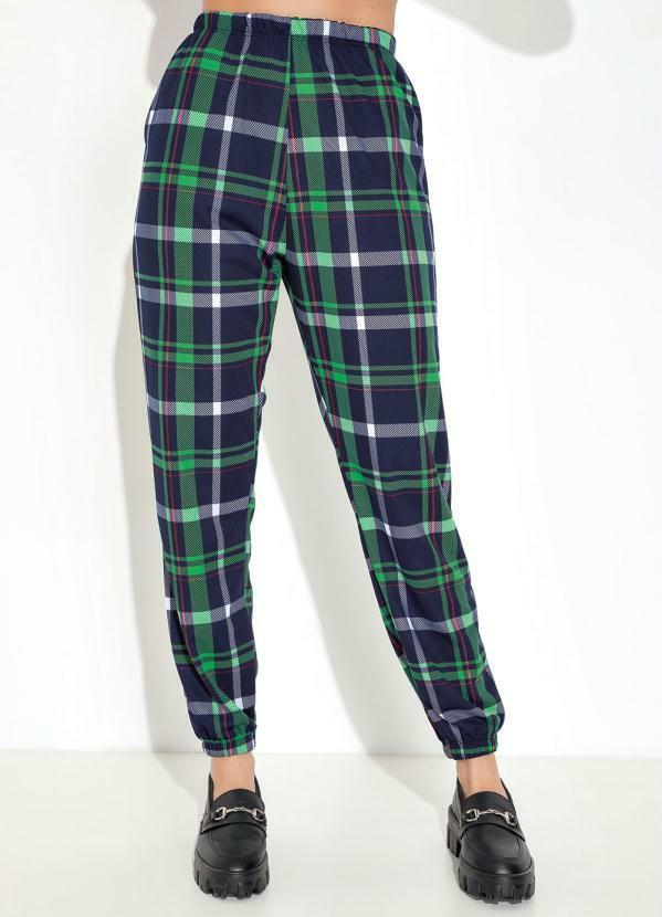Vista 2 Calça com Elástico na Cintura Xadrez Marinho Moda Pop Moda Pop