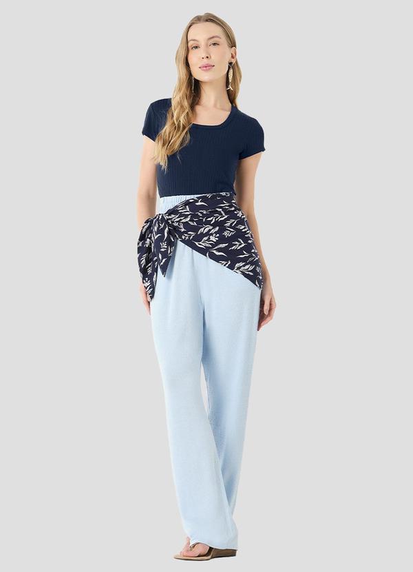 Calça Feminina em Viscose Trabalhada Azul