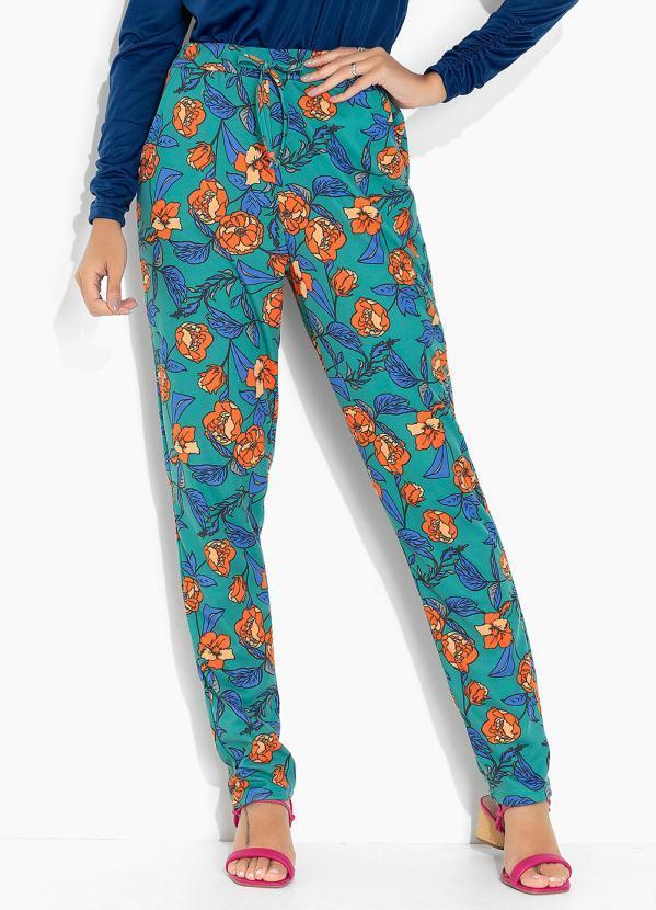 Calça Floral Verde com Bolsos e Amarração