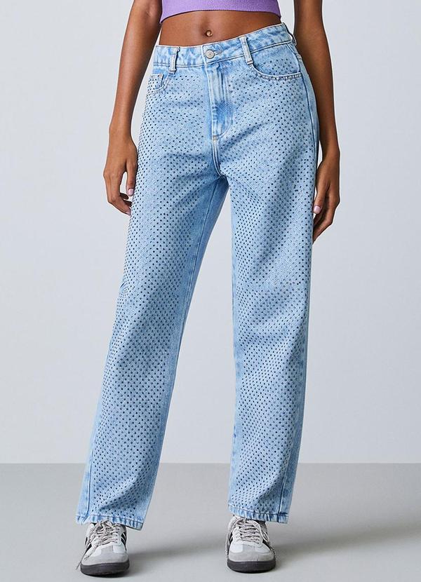 Calça Jeans Azul com Strass Azul