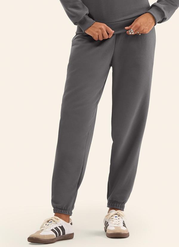 Calça Jogger Básica Moletom Peluciado Cinza