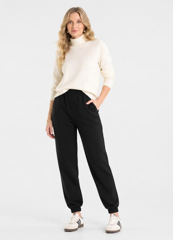 Calça Jogger Básica Moletom Peluciado Preto