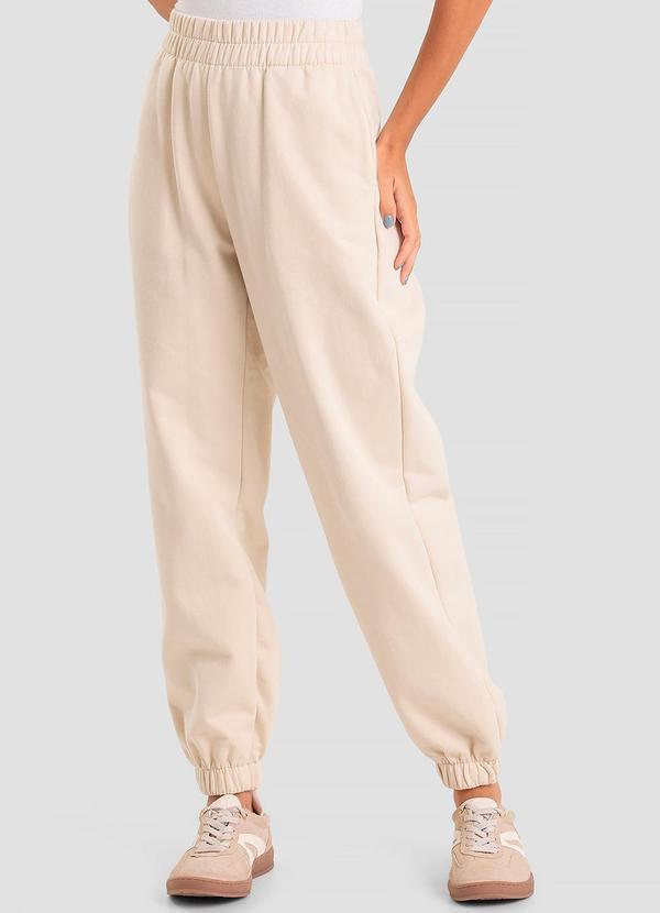 Calça Jogger em Moletom Penteado Bege