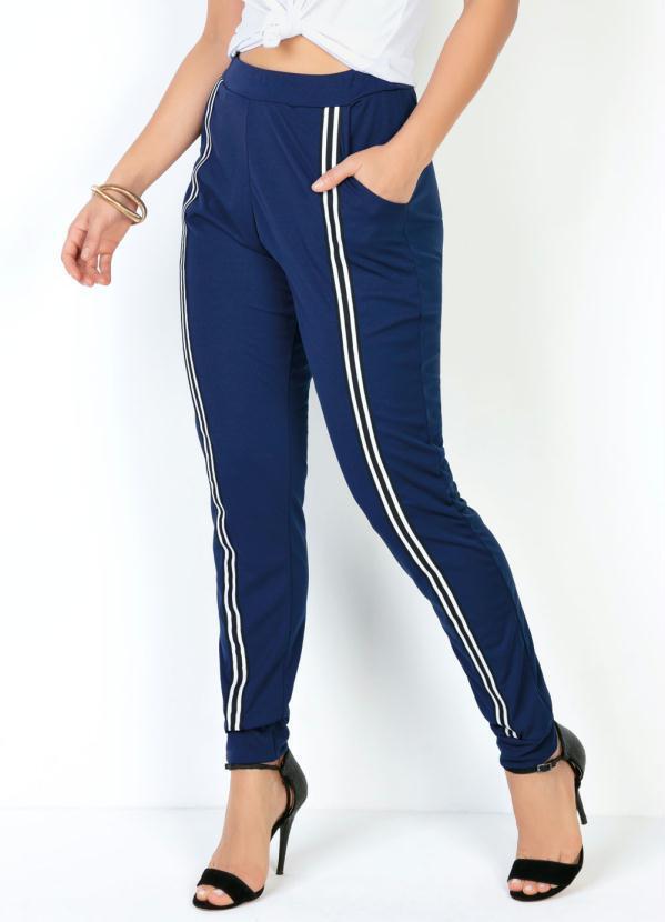 Calça Jogger Marinho com Faixas na Frente