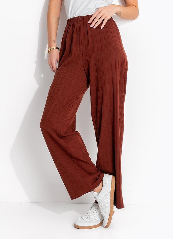 Calça Marrom em Malha Canelada