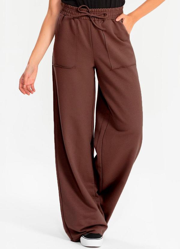 Calça Moletinho Wide Leg Val Marrom
