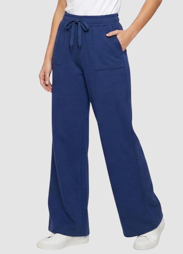 Calça Moletom Peluciado Wide Leg 2 Bolsos Azul