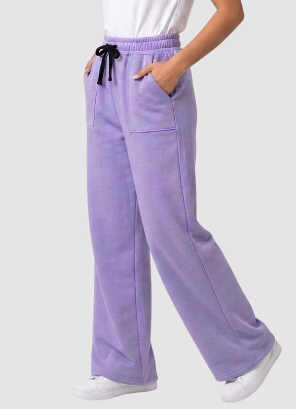 Calça Moletom Peluciado Wide Leg 2 Bolsos Lilás