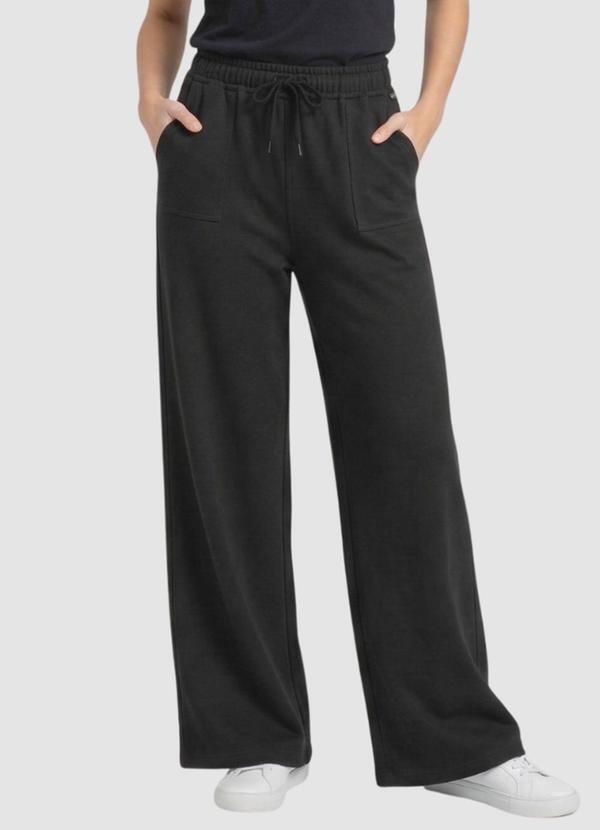 Calça Moletom Peluciado Wide Leg 2 Bolsos Preto