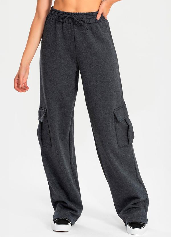 Calça Moletom Reta Cargo Mescla Escuro