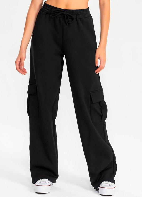 Calça Moletom Reta Cargo Preto