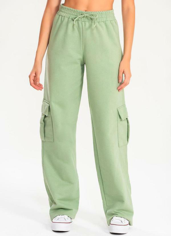 Vista 2 Calça Moletom Reta Cargo Verde Pistache Meu Jeans Meu Jeans