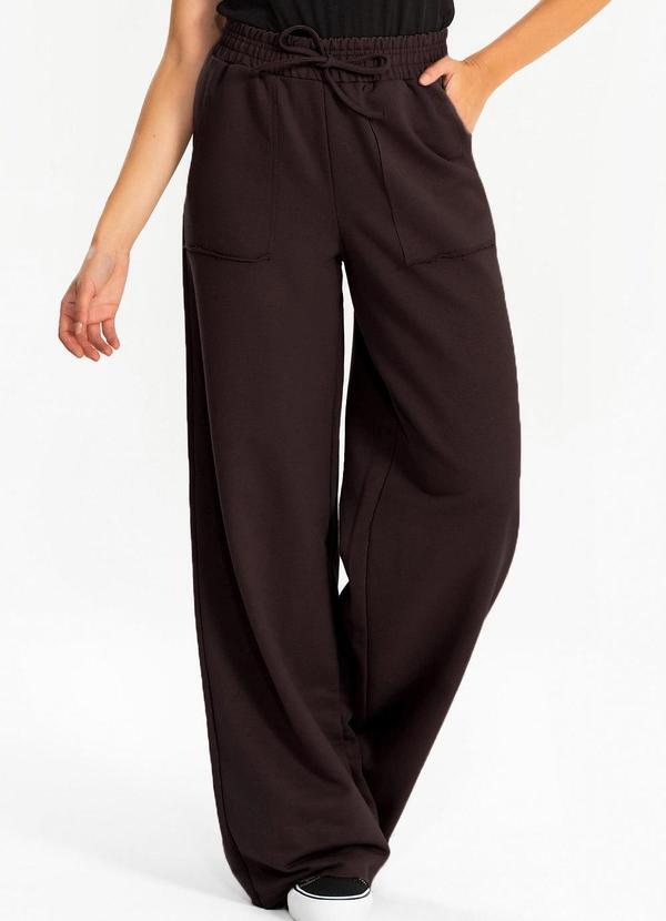 Calça Moletom S/Pelúcia Wide Leg Val Chocolate