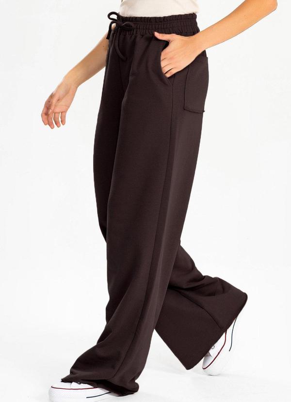 Calça Moletom S/Pelúcia Wide Leg Val Chocolate