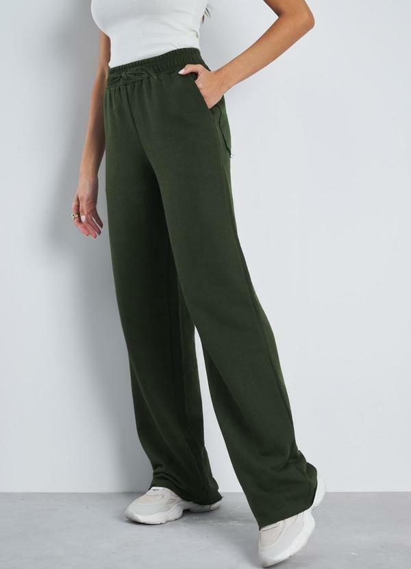 Calça Moletom sem Pelúcia Wide Leg Tai Verde