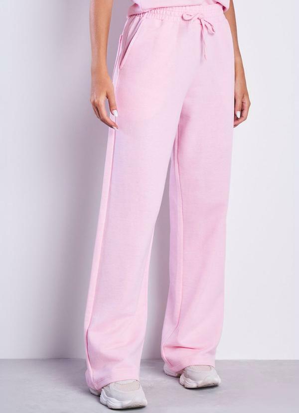 Calça Moletom sem Pelúcia Wide Leg Val Rosa