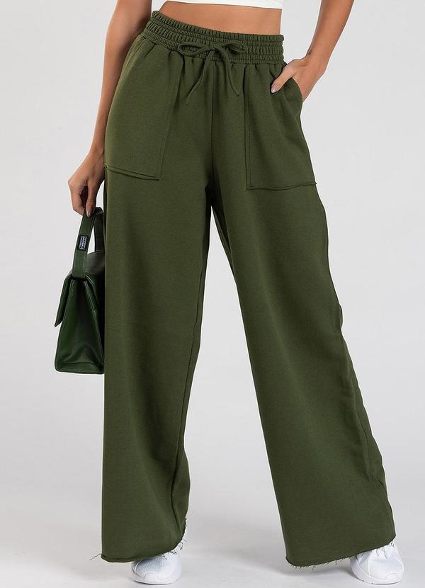Calça Moletom Wide Leg Val Verde Musgo