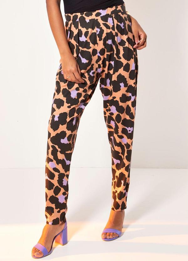 Calça Onça Color Soltinha com Pregas