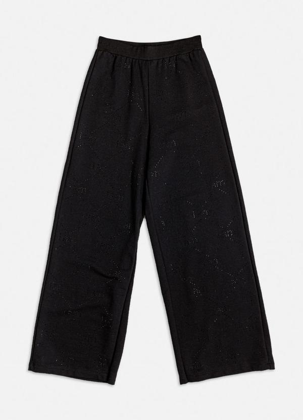 Calça Preta de Moletom com Pedraria Preto