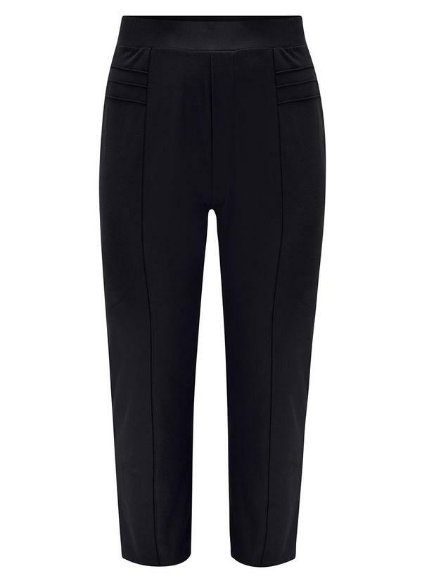 Vista 2 Calça Reta com Cós Elástico Diagonal Preto Lunender Mais Mulher Lunender Mais Mulher