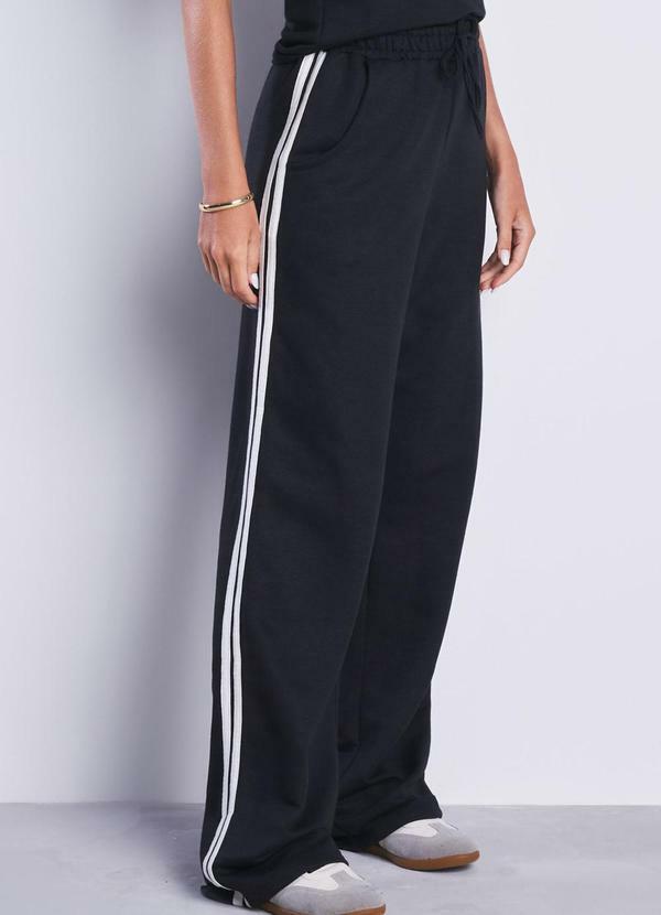 Calça Reta Sport Moletom sem Pelúcia Preto