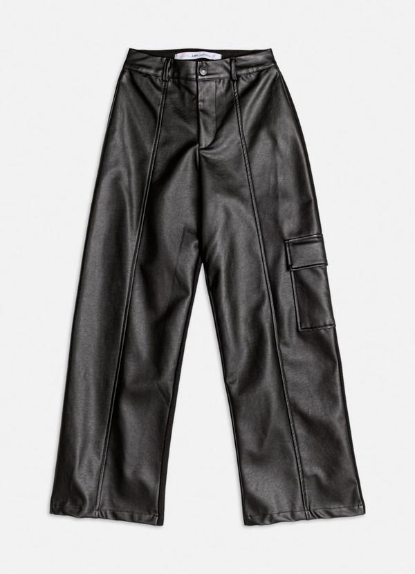 Calça Wide Cargo de Fake Leather Preto