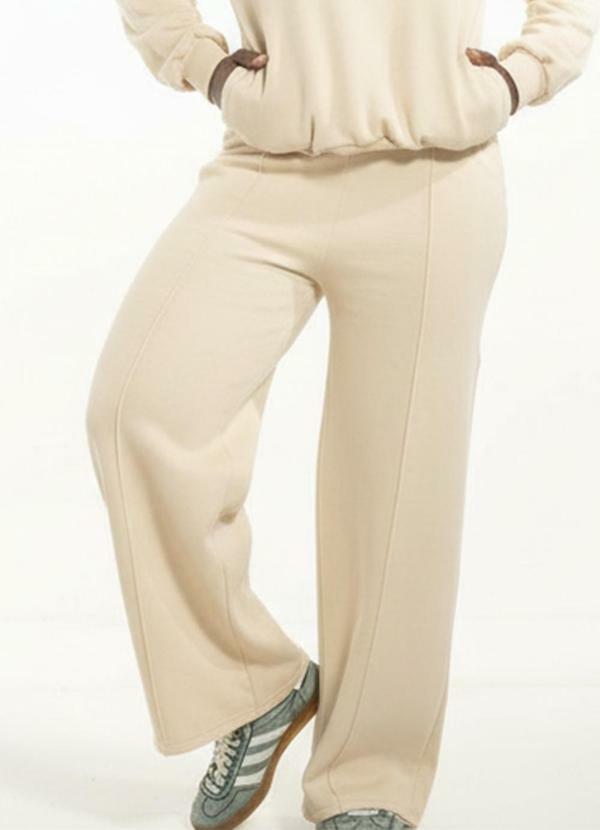 Calça Wide Leg Feminina Bege