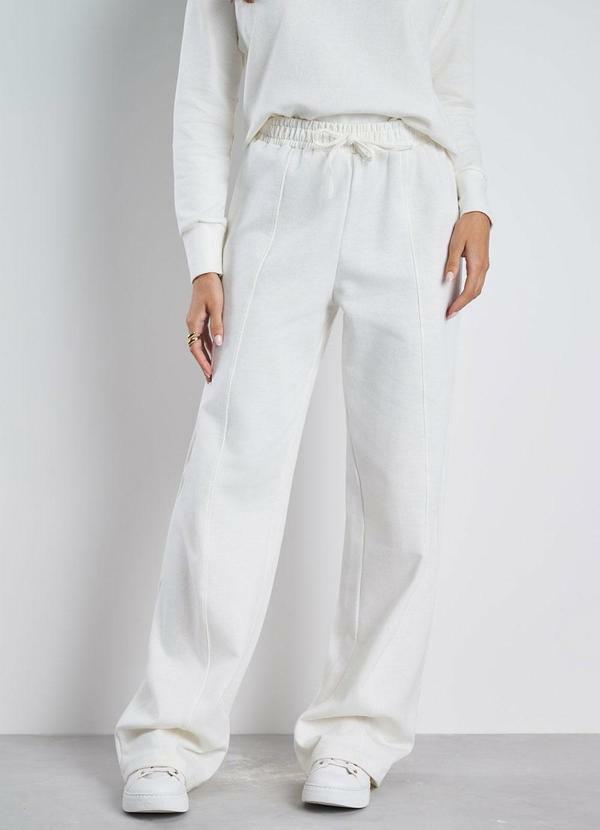 Calça Wide Leg Style Moletom Peluciado Off White