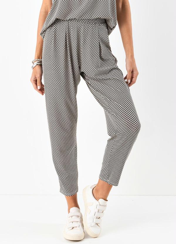 Calça Xadrez P&B em Malha de Viscose